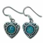 Sterling Silver and Roman Glass Heart Earrings by Michal Kirat