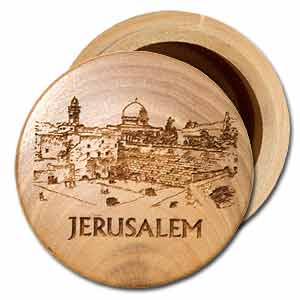 Western Wall Round Olive Wood Box for Sale
