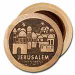 Runde Olivenholzdose mit Jerusalem
