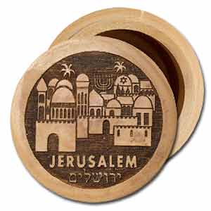 Jerusalem Round Olive Wood Box with Lid