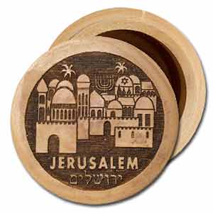 Jerusalem Round Olive Wood Box with Lid