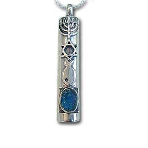 Sterling Silver and Roman Glass Messianic Mezuzah Necklace by Michal Kirat