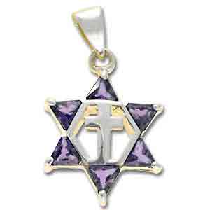 Sterling Silver Messianic Star Pendant with Lavender Crystals