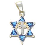 Messianischer Stern aus Sterling Silber mit hellblauen Kristallen