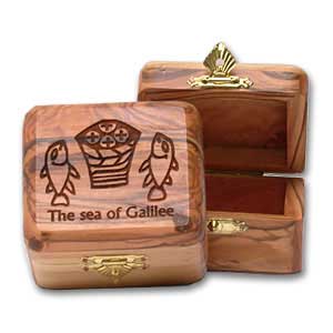 Olive Wood Jewelry Boxes With Tabgha Mosaic Engraving 