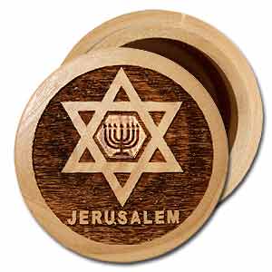Olive Wood Boxes for Sale: Star of David and Menorah, Round 