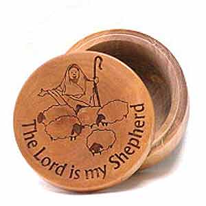 The Lord is My Shepherd Round Olive Wood Boxes for Sale