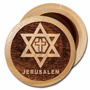 Olive Wood Box Designs: Messianic Star, Round