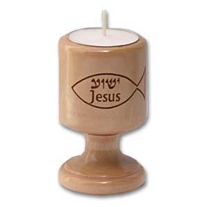 Jesus Fish Olive Wood Candle Holder