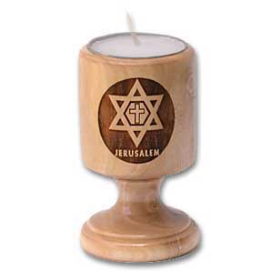 Messianic Star Olive Wood Candle Holder