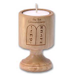 Ten Commandments Olive Wood Candle Holder