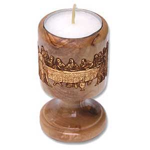 Last Supper Olive Wood Candle Holder with Gold-Leaf