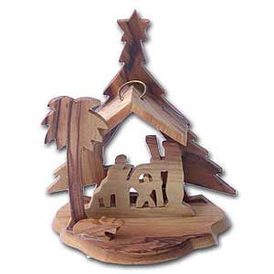 Olive Wood Nativity Scene Christmas Ornament