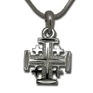 Jerusalem Kreuz Anhänger. Rhodium