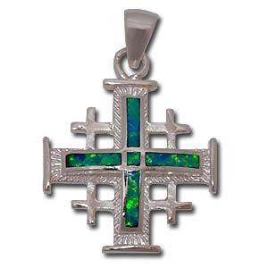 Jerusalem Cross Anhänger. Sterling Silber mit Gilson Opal