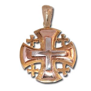 Jerusalem Cross Gold Pendant. Three colors.