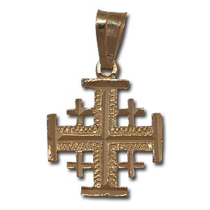 Jerusalem Kreuz Anhänger 14K Gold.