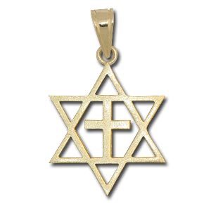 Messianic Cross Pendant. 14 Gold.