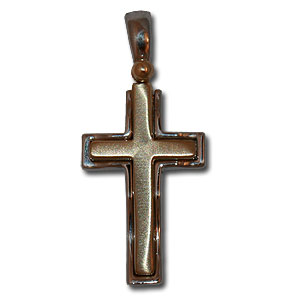 14K Gold Cross pendant. Two Tones.