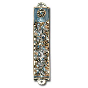 Turquoise Enameled with Pomegranates Mezuzah
