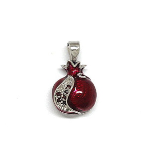 White Gold Filled and Garnet Pomegranate Pendant