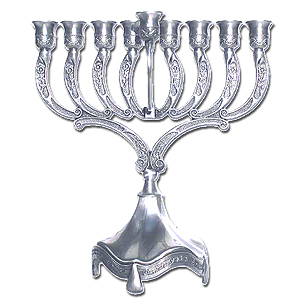 Chanukah Menorah with Flowers. Silver or Pewter Plated.