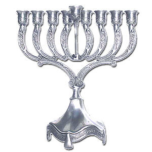 Chanukah Menorah with Flowers. Silver 