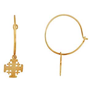 Jerusalem Cross Hoop Earrings, Yellow Gold filled