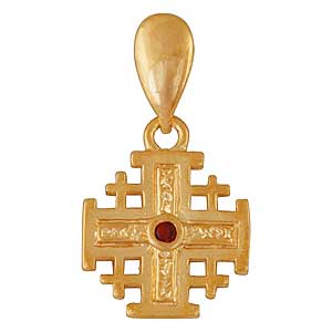 Gold-filled Jerusalem Cross Pendant with Red Garnet