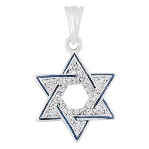 Gold-filled Star of David Pendant with Blue Enamel and Zircons