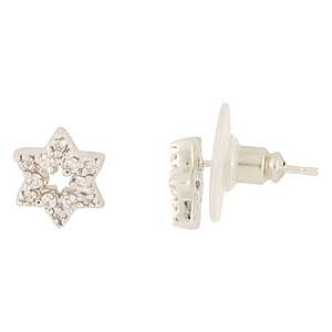 White gold-filled Star of David Earrings with Zircons
