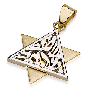14kt Yellow & White Gold Star of David with Shema Yisrael Pendant