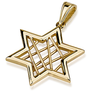 14k Gold Star of David Pendant with Wires