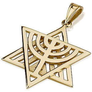 14kt Gold Modern Star of David and Menorah