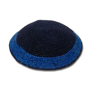 Navy Blue Knit Kippah with Decoration