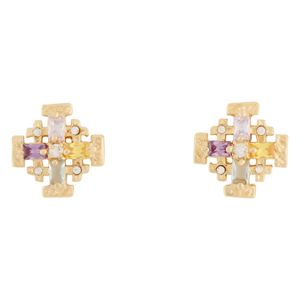Jerusalem Cross stud earrings. Gold filled with mix of crystals.