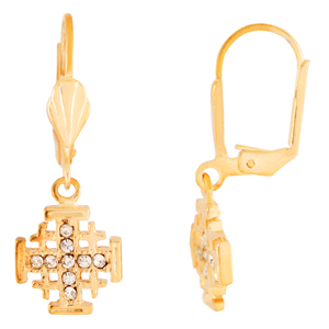 Gold filled Jerusalem Cross earrings, set with mix of crystals.