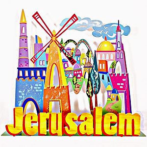 Jerusalem New Hamsa. Original Art Work by Alla Pikovski.