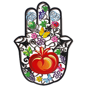 Pomegranate Hamsa, wall hanging by Alla Pikovski.