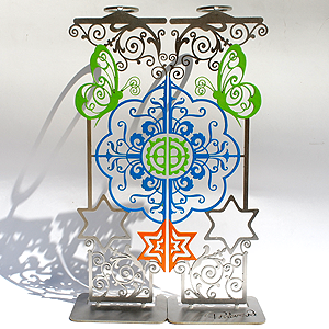 Shabbat Candlesticks, Laser cut metal.