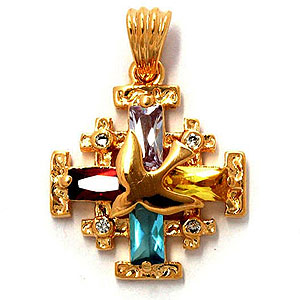 Gold Filled Jerusalem Cross Pendant with Dove