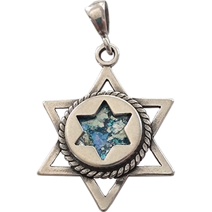 Sterling Silver Roman Glass Star of David Pendant