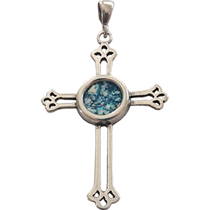 Sterling Silver Roman Glass Cross Pendant