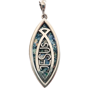 Sterling Silver Roman Glass Jesus Fish Pendant