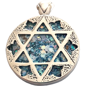 Sterling Silver Roman Glass Star of David Pendant