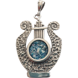 Sterling Silver Roman Glass Kinnor Pendant