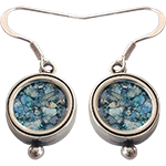 Runde Silberne Ohrringe mit Römischem Glas