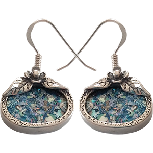 Sterling Silver Cross Earrings with Roman Glass