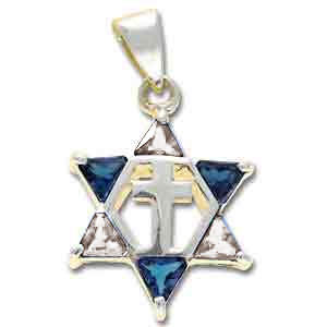 Sterling Silver Messianic Star Pendant with Dark & Clear Crystals