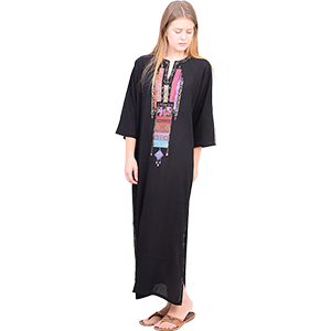 Black Hand-made Rayon Crepe Jalabiya Dress
